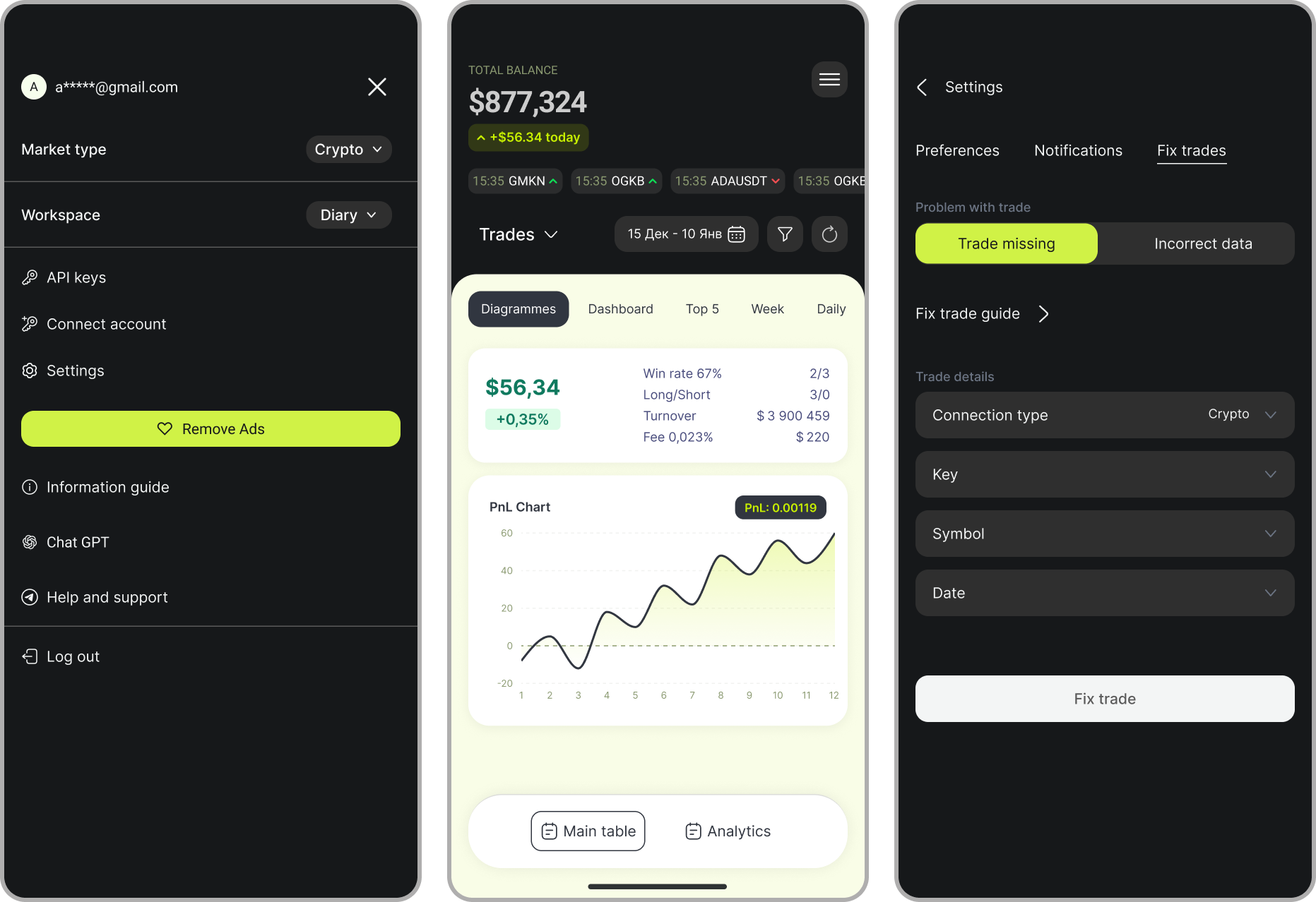Trading app mobile screens preview