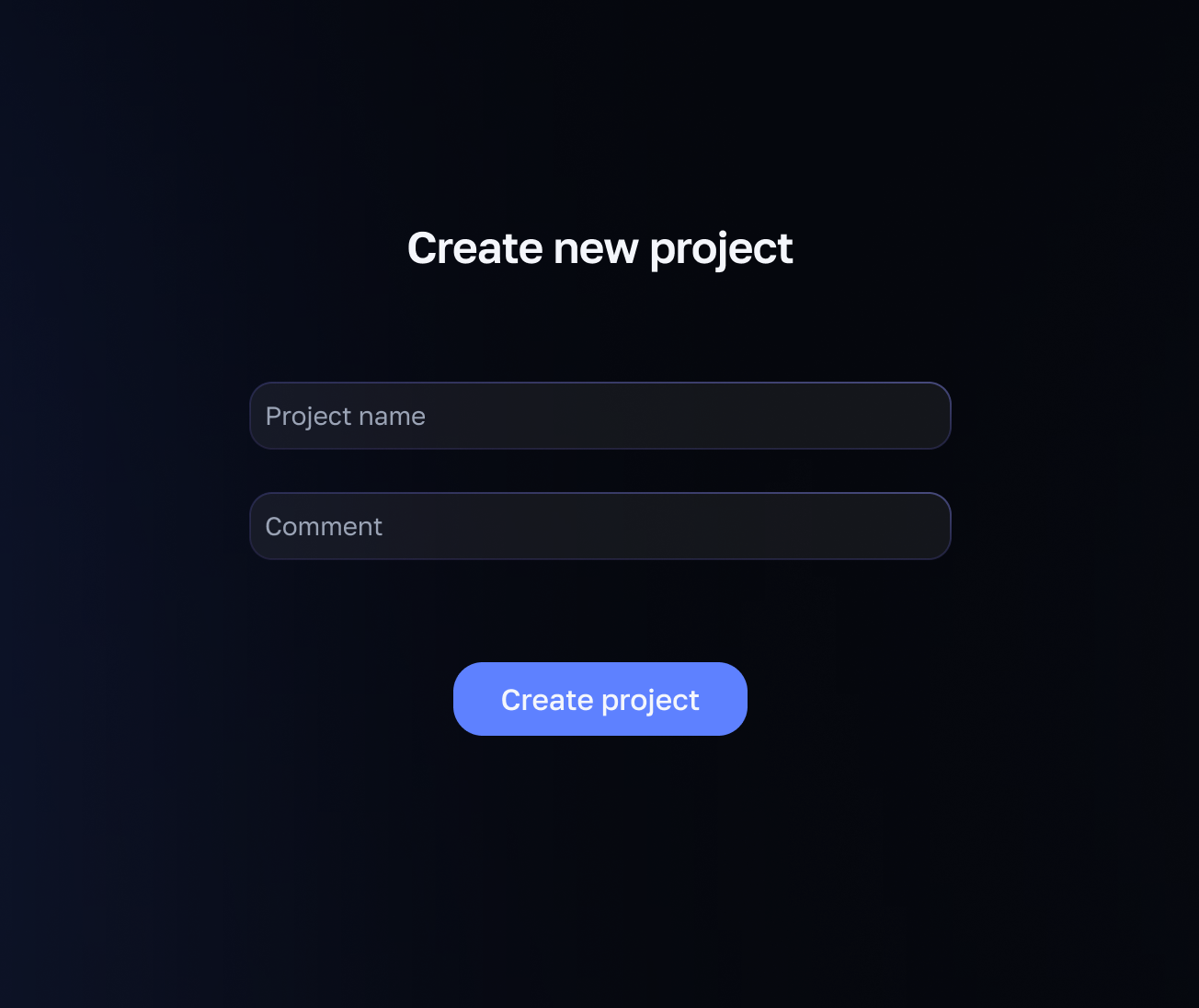 Create new project screen