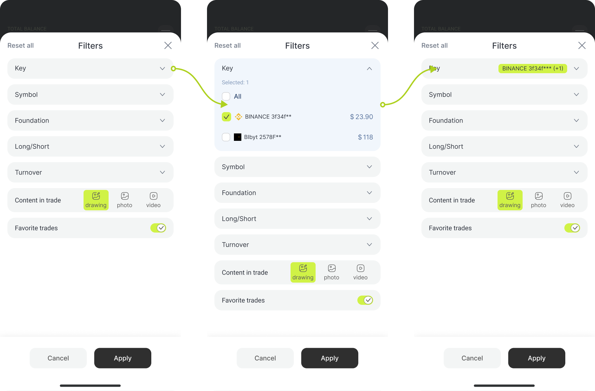 Mobile filter and popup states