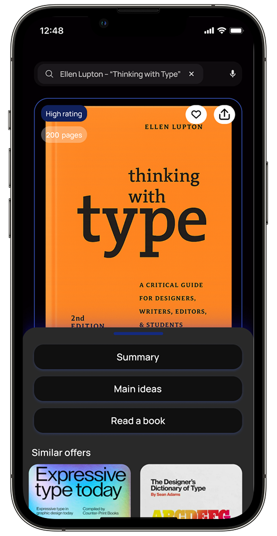 Book summary mobile interface
